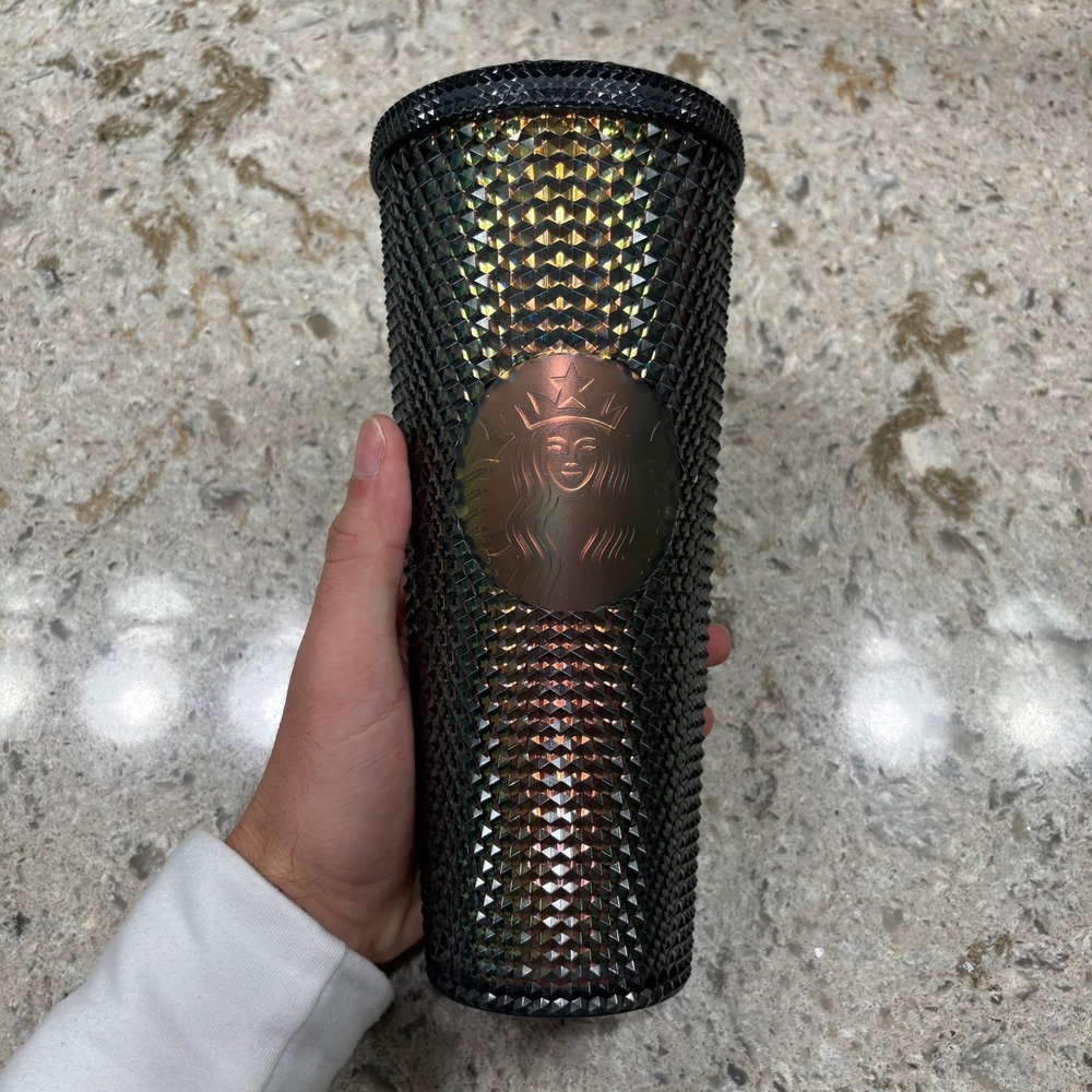 Starbucks Tumbler Black Studded Iridescent 24oz Reusable Cold Cup NO STRAW